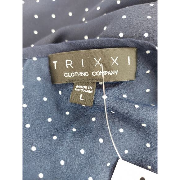 Francescas Trixxi Navy Blue Romper Flounce Cottagecore Polka Dot NEW L - Picture 10 of 12